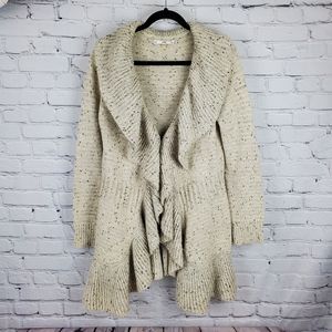 Anthropologie Sioni Beige Ruffle Long Cardigan Sweater Woman's Size Medium